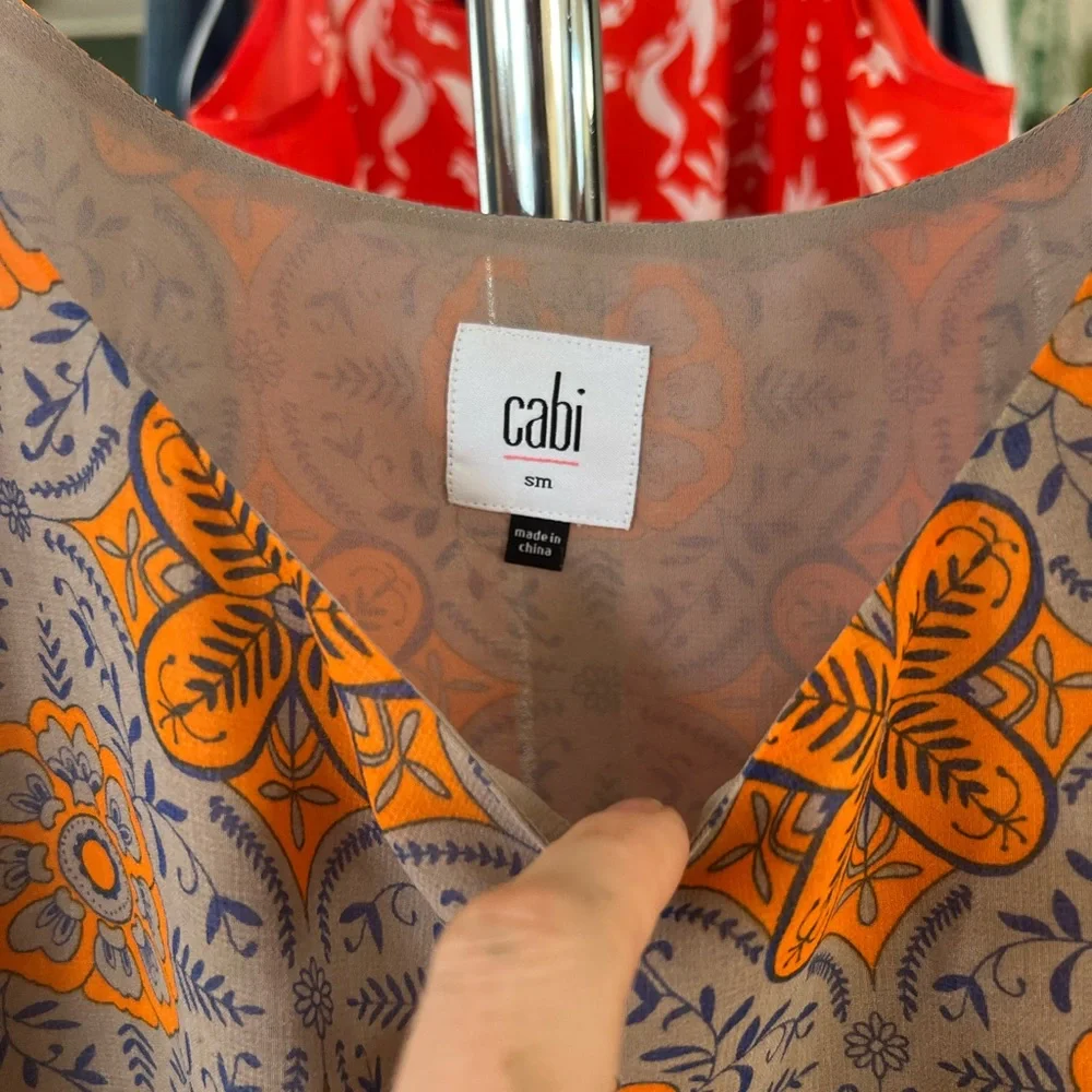 Cabi Arabesque Cami Tank Tunic Top Sleeveless Orange Blue Paisley 3082 Sz S - Picture 7 of 8